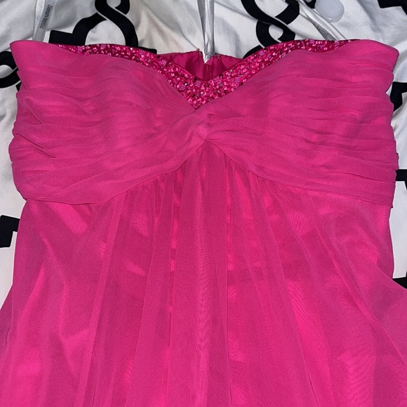 David’s Bridal Pink Strapless Maxi Prom Dress - Picture 2 of 8